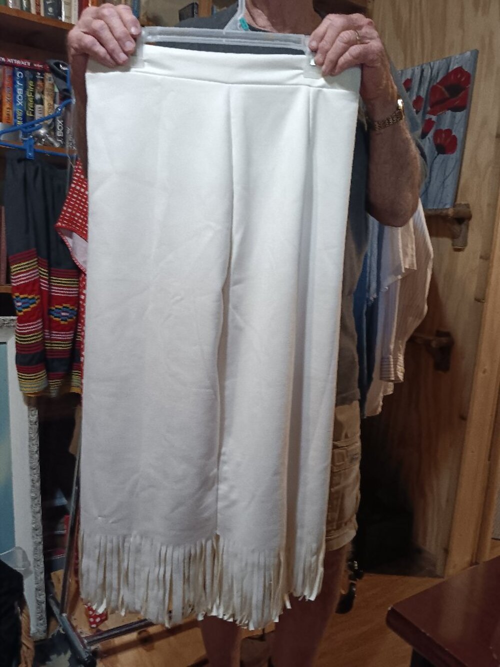 White Fringe Hem Skirt,,